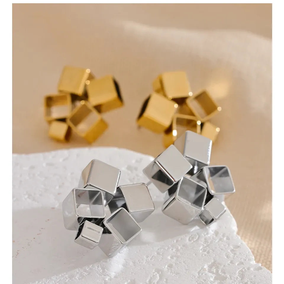 Stylish Unique Creative Square Hollow Stud Earrings for Women Distinctive Chic Jewelry