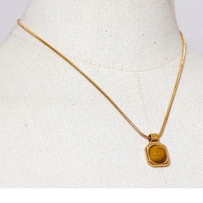 Natural Tiger Eye Gemstone Necklace – Square Pendant in Gold