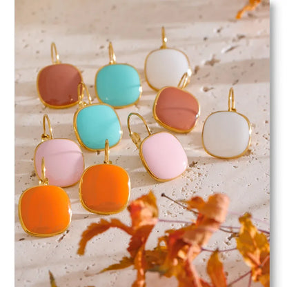 Joyful Candy Multicolored Enamel Square Hoop Earrings 18K Golden Plated Waterproof Stainless Steel Spring Summer Jewelry