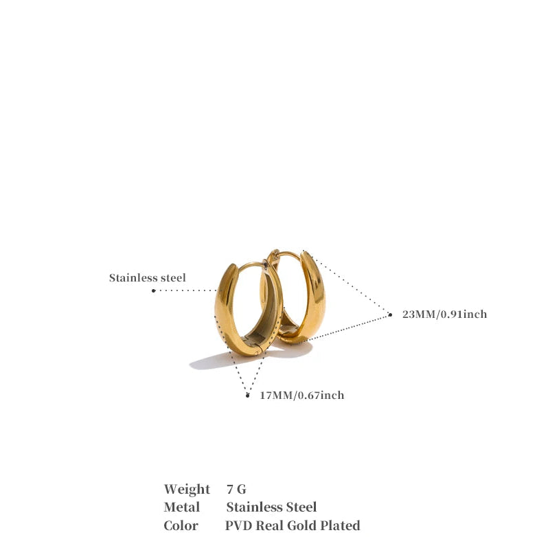 316L Stainless Steel Geometric U-Shape Hoop Earrings 18K Gold PVD Plated Popular Waterproof Jewelry