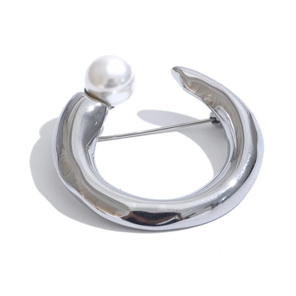 U-Shape Pearl Brooch Pin – Gold Plated Stainless Steel Accessory