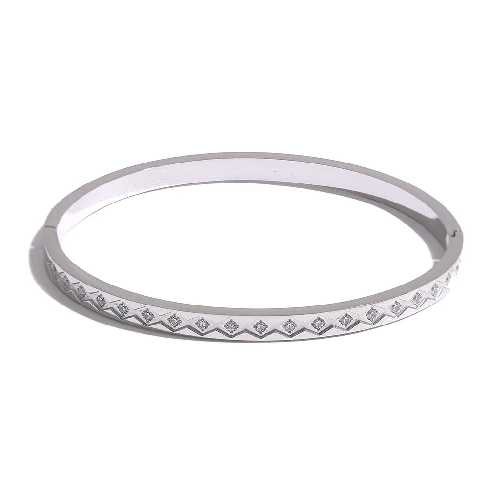 60mm Cast Bangle Bracelet – Gold Plated Stainless Steel with Zirconia