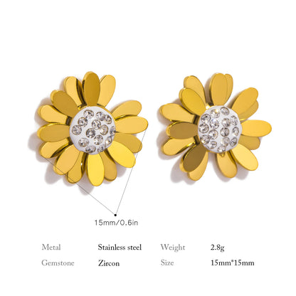 18K Gold Plated Stainless Steel Little Daisy Stud Earrings for Women - Tarnish Resistant Charm Jewelry Set