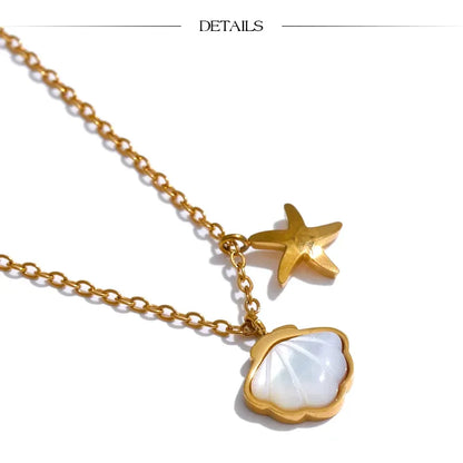 Natural Shell Starfish Pendant Necklace – Gold Plated