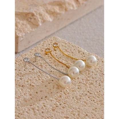 Long Imitation Pearl Dangle Earrings – Gold Plated