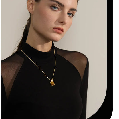 Natural Tiger Eye Gemstone Necklace – Square Pendant in Gold