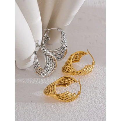 Charm Stainless Steel Twisted Hoop Earrings Waterproof Texture 18K Gold Plated Fashion Jewelry