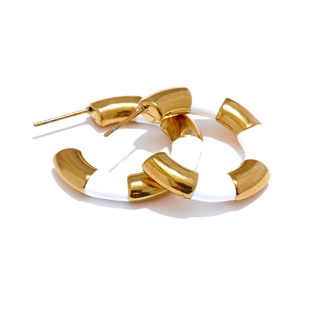 Multi Color Enamel Stainless Steel C-Shape Geometric Unique Earrings Waterproof Classic Stylish Jewelry