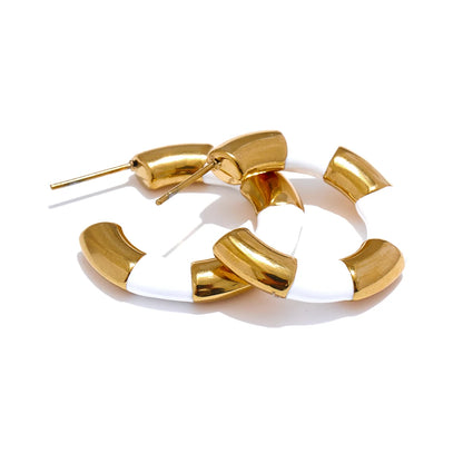 Multi Color Enamel Stainless Steel C-Shape Geometric Unique Earrings Waterproof Classic Stylish Jewelry