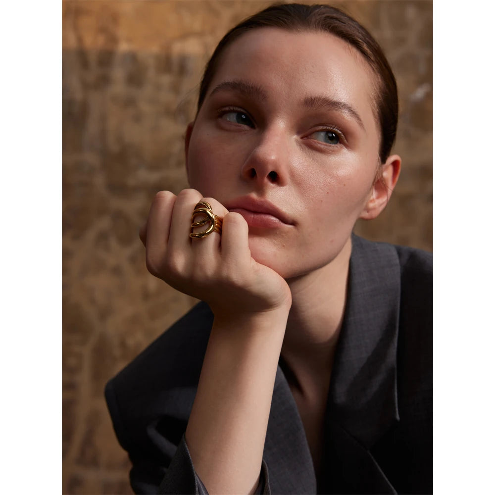 Luxe Jewels Gold Plated Stylish Unique Design Stainless Steel Ring – 18K Gold Plated Waterproof Jewellery