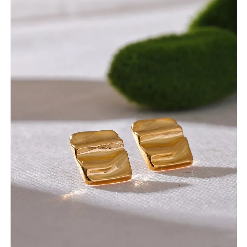 Minimalist Stainless Steel Square Small Daily Stud Earrings Stainless Steel Textured Trendy Jewelry