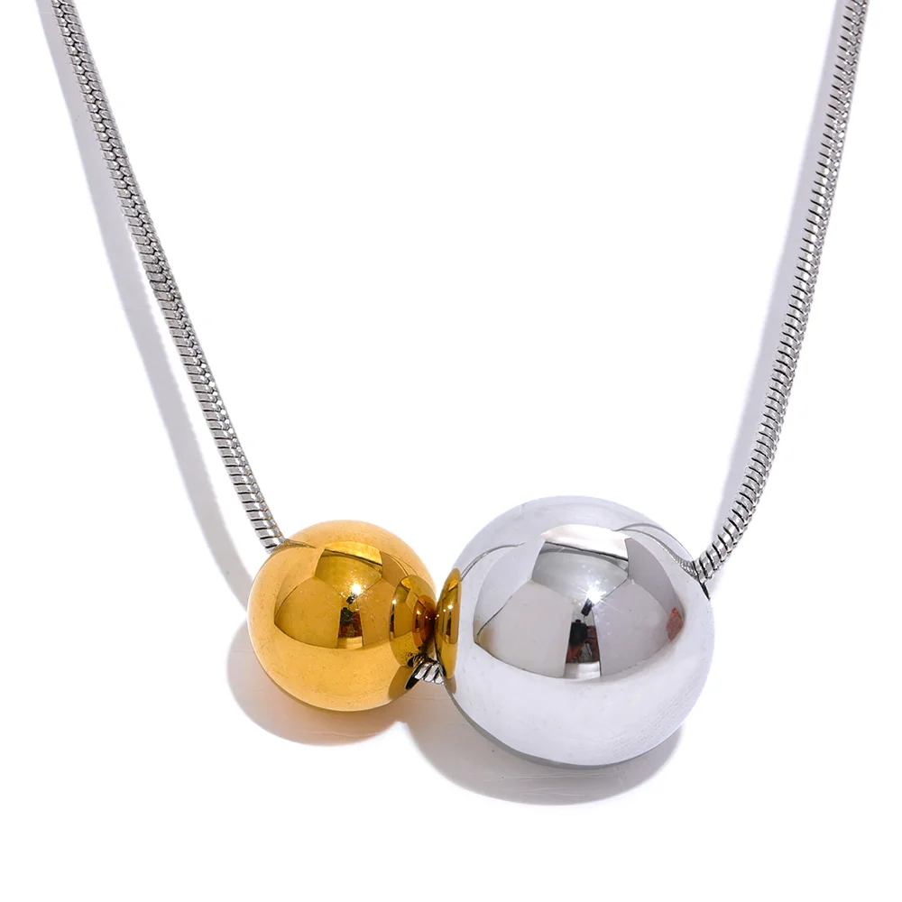 Gold Ball Beads Pendant Necklace – Stainless Steel Trendy Jewelry