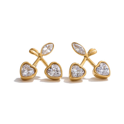 Cute Shiny Cherry Stud Earrings Waterproof Chic Daily Jewelry for Women Stainless Steel PVD Plated Trendy Accessory