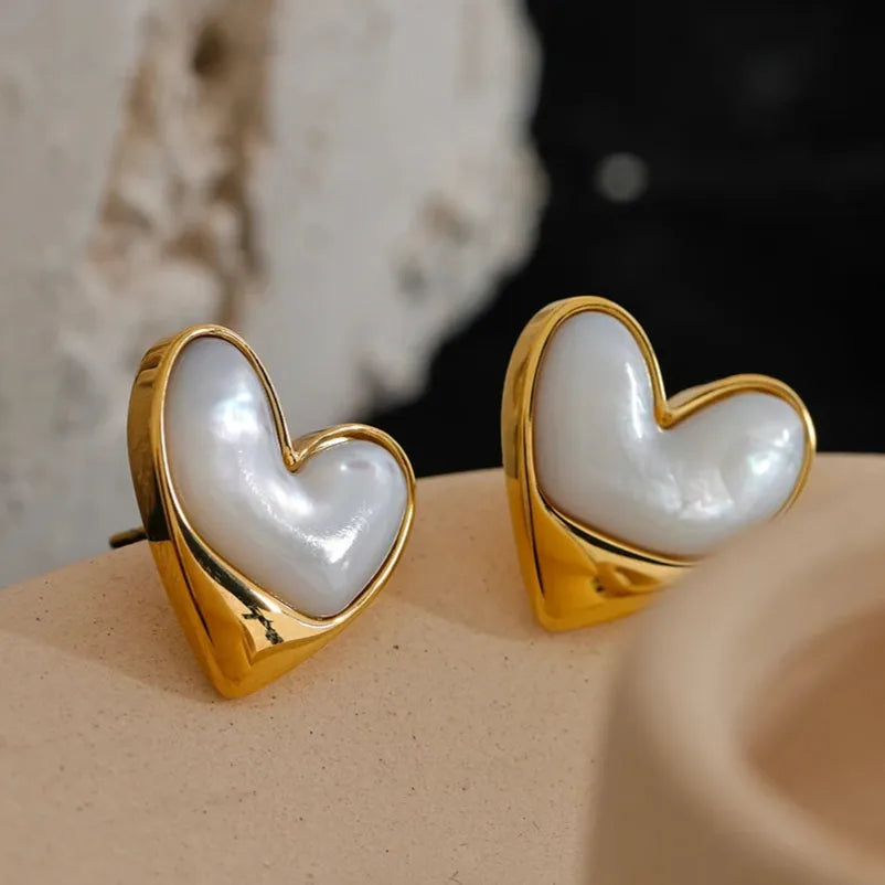Elegant Waterproof Gold Heart Stud Earrings – Stainless Steel