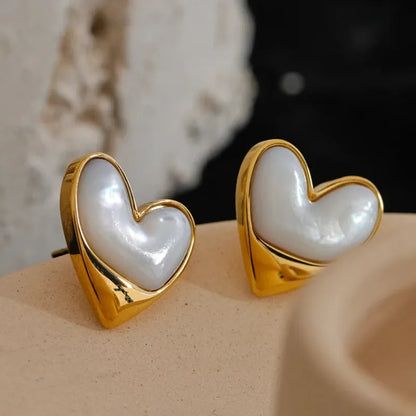 Elegant Waterproof Gold Heart Stud Earrings – Stainless Steel
