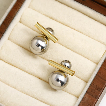 Greatera Trendy Two Tone Double Metal Ball Drop Earrings For Women Gold Silver Color Geometric Statement Earrings Jewelry 2023