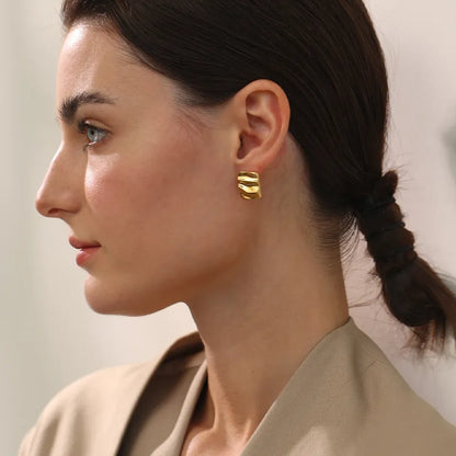 Minimalist Stainless Steel Square Small Daily Stud Earrings Stainless Steel Textured Trendy Jewelry