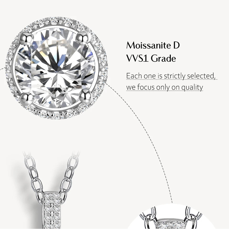 Luxury Moissanite Gemstone Pendant Necklace (Round 6.5mm 1CT) 925 Silver Rhodium plating Pendant For Women