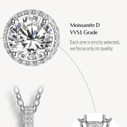 Luxury Moissanite Gemstone Pendant Necklace (Round 6.5mm 1CT) 925 Silver Rhodium plating Pendant For Women
