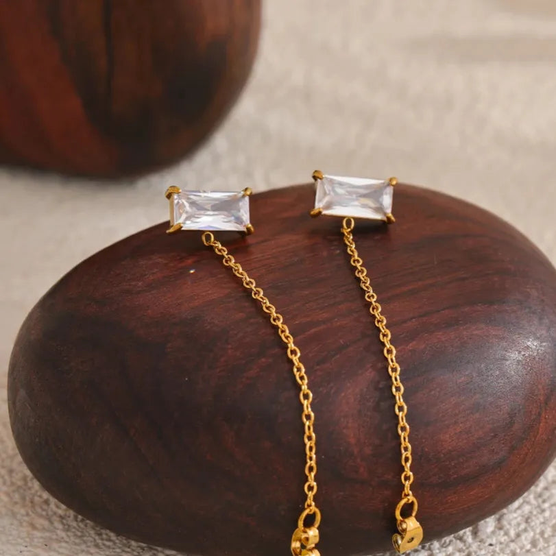 Tarnish-Free Gold Plated Drop Earrings – Shiny Cubic Zirconia Gemstones