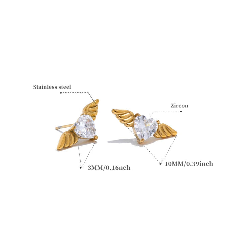 Cubic Zirconia Gold Wing Stud Earrings – Hypoallergenic, Dazzling