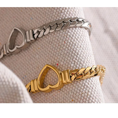 Heart Cuban Bracelet – Gold or Platinum Plated Stainless Steel