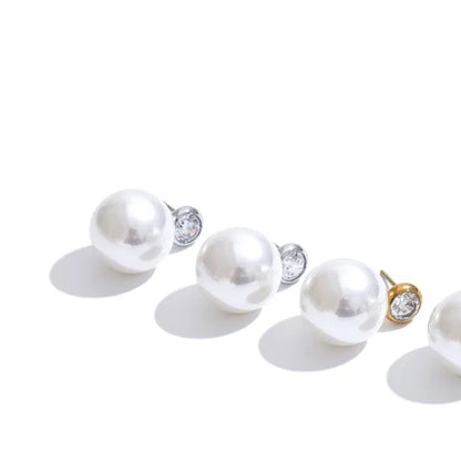 Korean Style Imitation Pearls Zircon Round Classic Daily Stud Earrings Women Stainless Steel - Charm Fashion Jewelry
