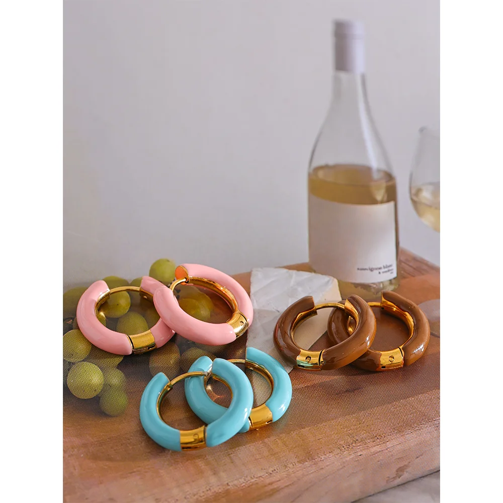 Gold Plated Tarnish Resistant - 20mm Candy Color Enamel Hoop Earrings