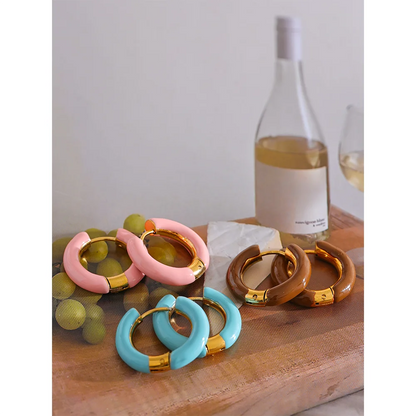 Gold Plated Tarnish Resistant - 20mm Candy Color Enamel Hoop Earrings