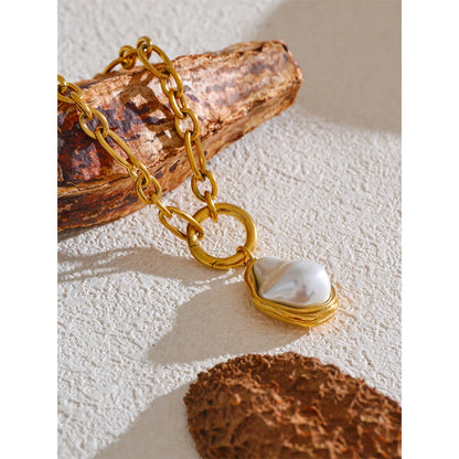 50CM Baroque Pearl Pendant Necklace – Gold Stainless Steel