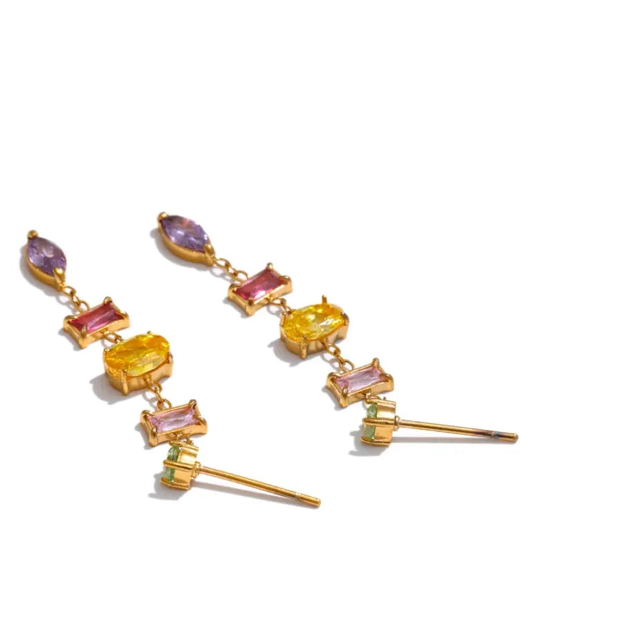 Colorful Cubic Zirconia Drop Earrings – Gold Plated, Tarnish-Free Jewelry