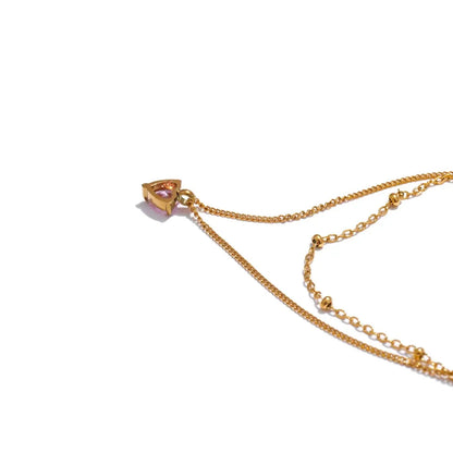 Elegant Pink Zircon Heart Double-Layer Necklace – Gold Plated