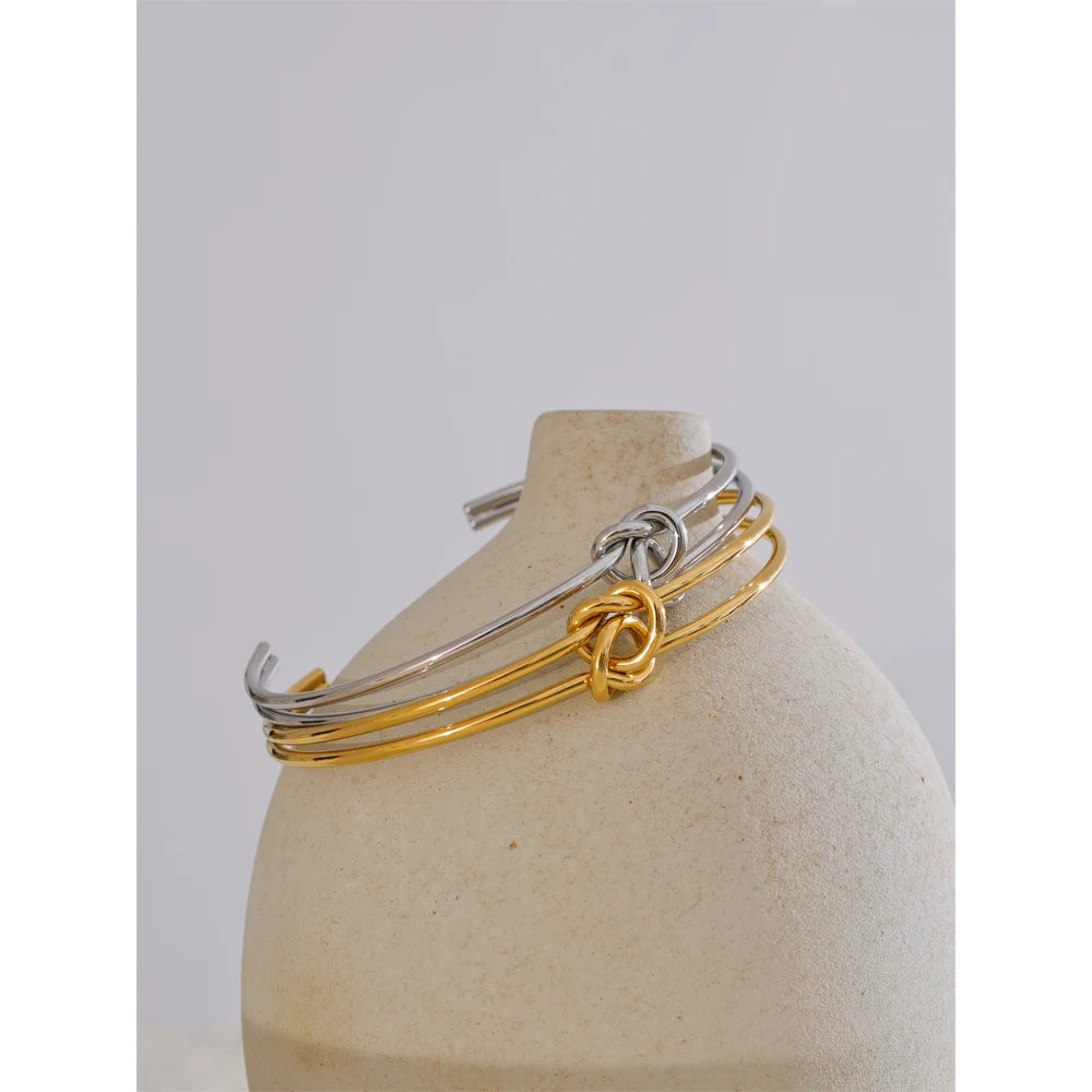 Knot Cuff Bracelet – Gold-Plated Stainless Steel Open Bangle