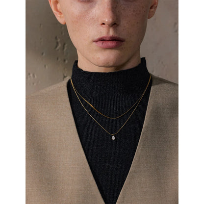 Double Layer Water Drop Pendant 18K Gold Plated Necklace