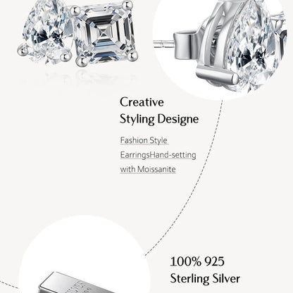 Luxury Moissanite 925 Silver Earrings Pear Asscher Shape Stud Earring for Women 2026 Valentine Day Gift