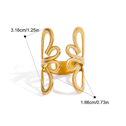 Flower Hollow Adjustable Open Ring 18K PVD Plated Simple Sleek Ring