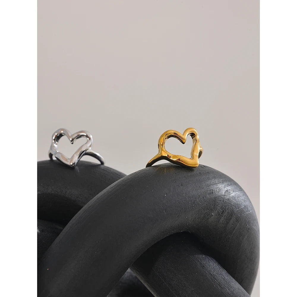 Luxe Jewels Women’s Stainless Steel Heart Love Ring - 18K Gold Plated Jewelry