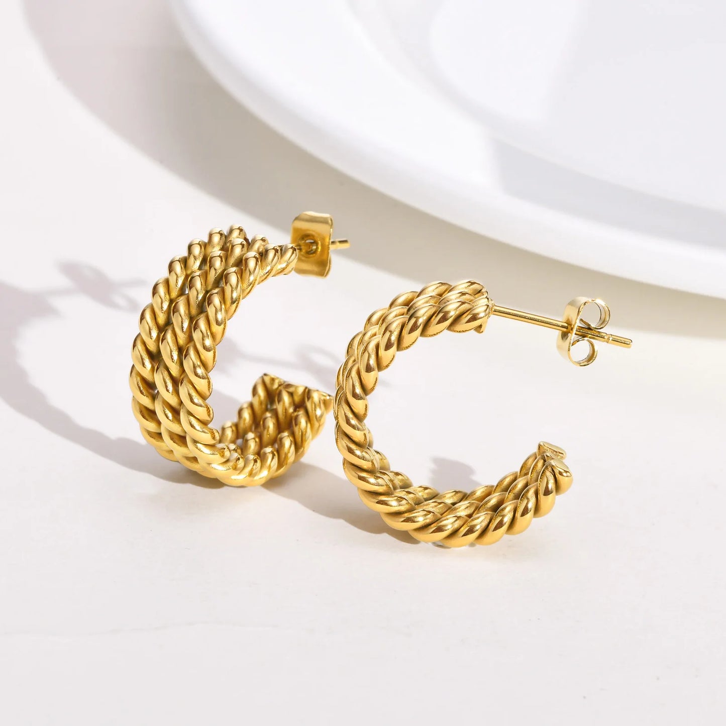 Triple Hoop Earring For Women, Rope Twist Open Hoops, Danity Fashion Stainless Steel Jewelry, No Fade