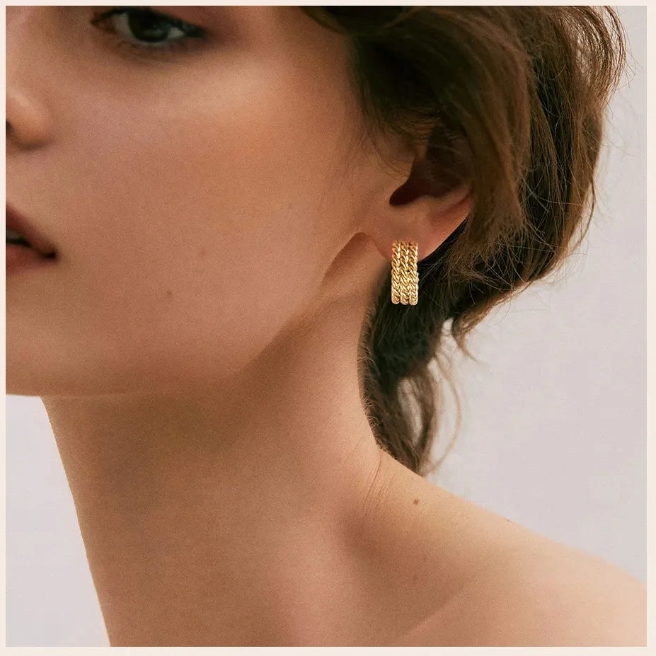 Triple Hoop Earring For Women, Rope Twist Open Hoops, Danity Fashion Stainless Steel Jewelry, No Fade