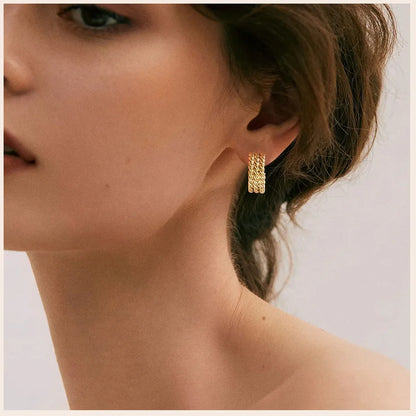 Triple Hoop Earring For Women, Rope Twist Open Hoops, Danity Fashion Stainless Steel Jewelry, No Fade