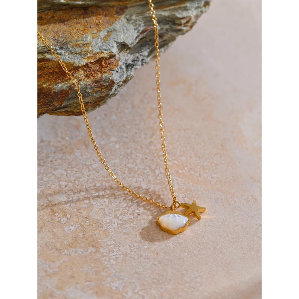 Natural Shell Starfish Pendant Necklace – Gold Plated