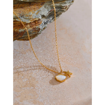 Natural Shell Starfish Pendant Necklace – Gold Plated