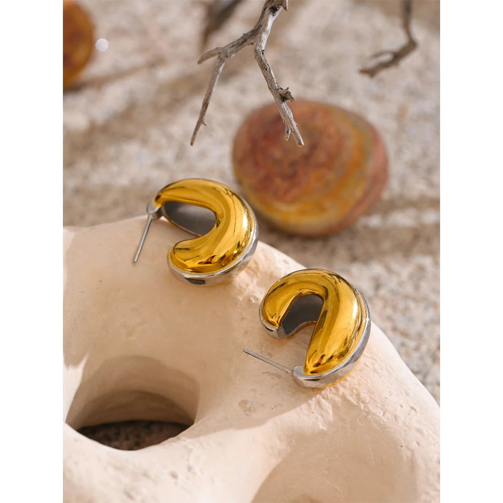 Glossy Stainless Steel C-Shape Waterproof Earrings Versatile everyday Attractive Jewelry