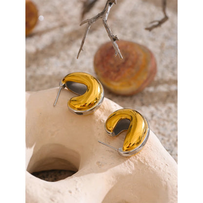 Glossy Stainless Steel C-Shape Waterproof Earrings Versatile everyday Attractive Jewelry