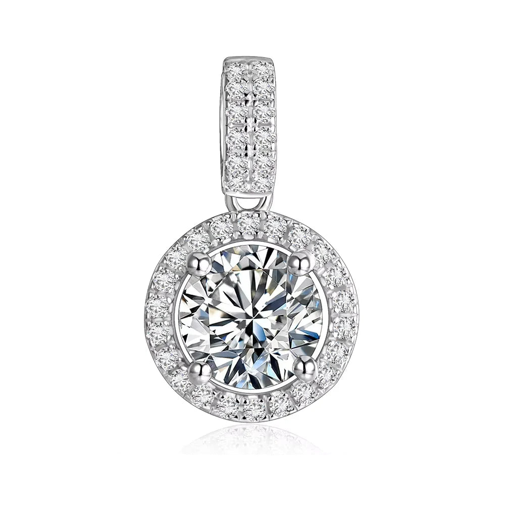 Luxury Moissanite Gemstone Pendant Necklace (Round 6.5mm 1CT) 925 Silver Rhodium plating Pendant For Women
