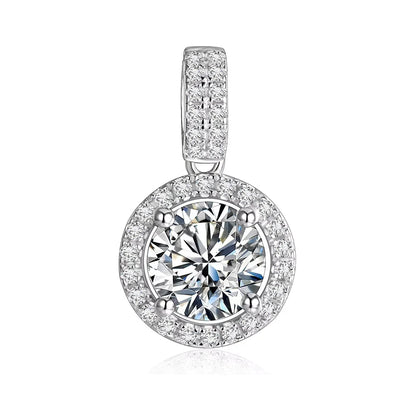 Luxury Moissanite Gemstone Pendant Necklace (Round 6.5mm 1CT) 925 Silver Rhodium plating Pendant For Women