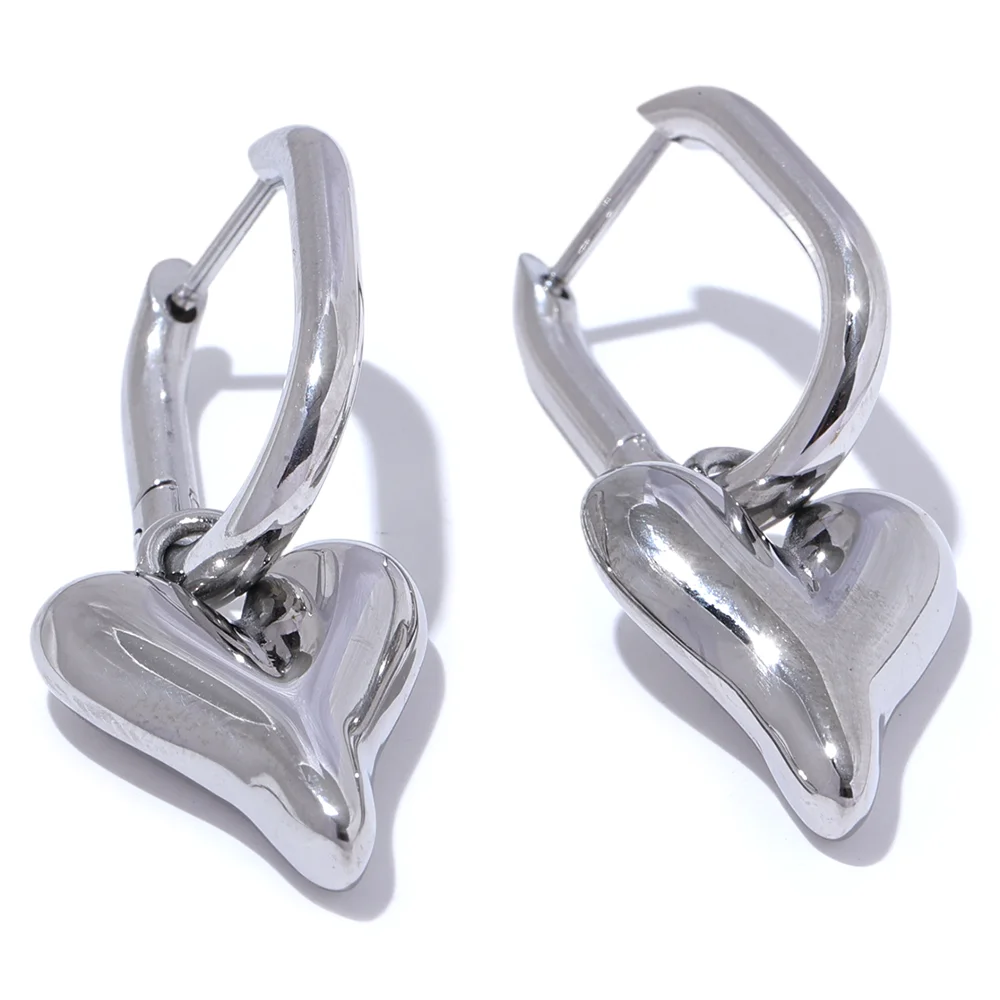 316L Stainless Steel Heart Love Drop Hoop Earrings Water Resistant Sleek Stainless Metal Popular Jewelry