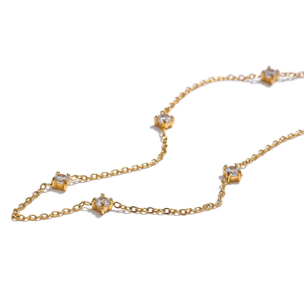 Cubic Zirconia Jewelry Set – Stainless Steel Necklace - Bracelet & Anklet