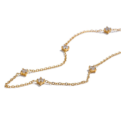 Cubic Zirconia Jewelry Set – Stainless Steel Necklace - Bracelet & Anklet