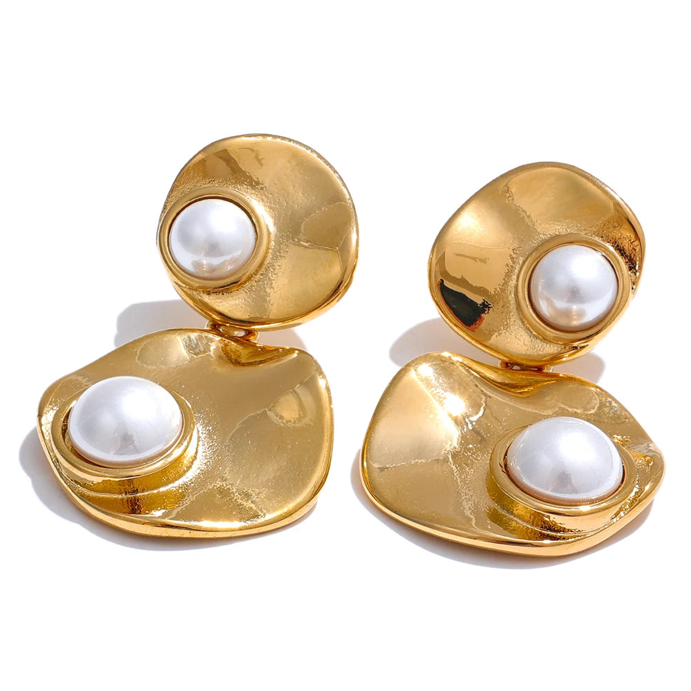 Elegant Gold Plated Round Pearl Earrings – Tarnish-Free Drop Style